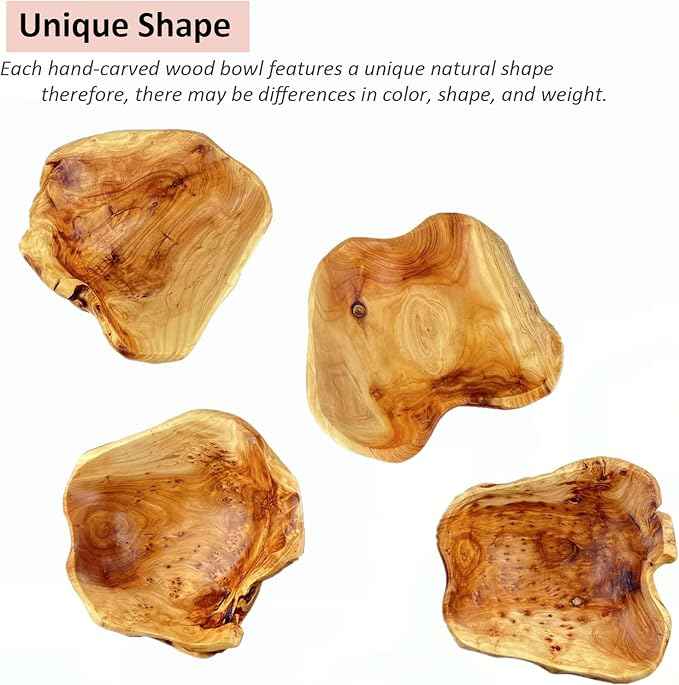 Wooden Bowl Decorative Natural Wood Fruit Bowl, Irregular Creative Wood Bowls, Rustic Hand Carved Candy Snack Keys Serving Bowls for Home Decor (6"-8" Diameter)
