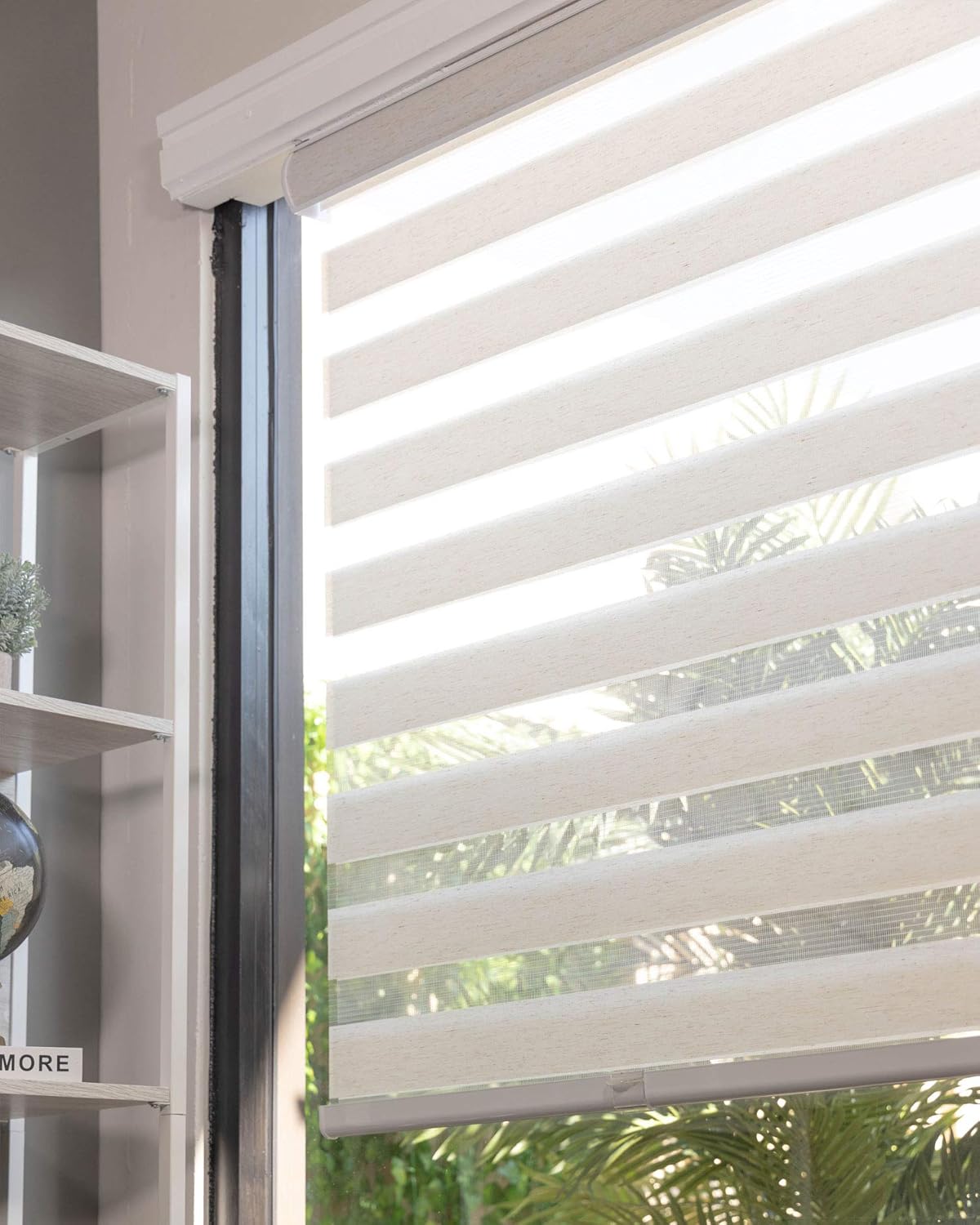 CHICOLOGY Zebra Blinds Cordless Window Shades, Dual Layer Light Filtering Roller Shades for Windows, Sheer Privacy Striped Fabric, Easy Install, 71" W x 72" H, Basic Natural