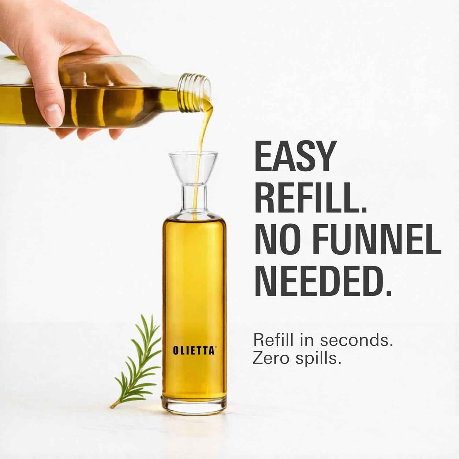 Olietta Olive Oil Dispenser Bottle Borosilicate Glass - Non Drip Oil Dispenser for Kitchen, Leak Proof Vinegar Drizzler Cruet, Easy Clean, 17 Ounces, Modern