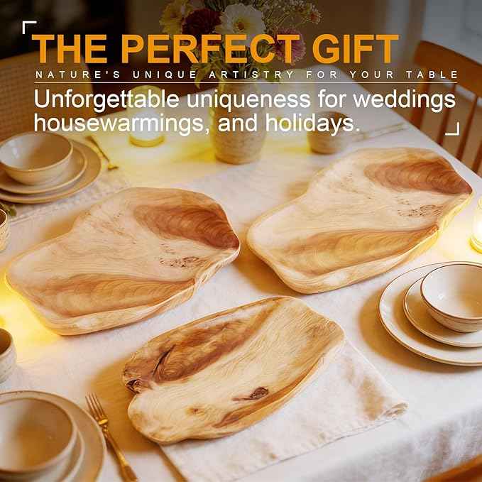 BTEOBFY Natural Wood Fruit Bowl 11-13 inch, Unique Handmade Wood Serving Platter, Wood Fruit Snack Dish for Sandwich Bread Serving, Appetizer Display, Vintage Ring Dish, Hand Carved Artworks