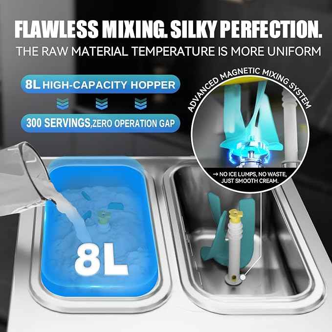 Commercial Ice Cream Maker, 6.8-8.4 Gal/H, 2 * 8L Hopper 110V Countertop Soft Serve Ice Cream Machine, 3 Flavors Puffing Alarm Pre-Cooling For Shops Cafes Dessert Stores, Auto Clean & Touch Screen