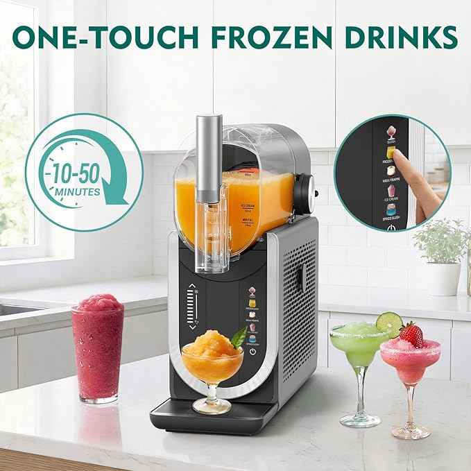 Slushie Machine No Ice Needed, Margarita Machine & Slushy Machine for Home, 5 Preset, Rapid Freezing, Self-Cleaning, 66oz Slushie Maker for Frappes, Spiked Slush, Ice Cream and More, Grey