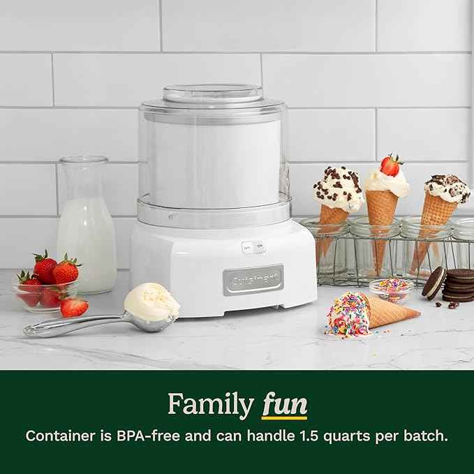 Cuisinart Ice Cream Maker, 1.5 Quart Double Insulated, Sorbet and Frozen Yogurt Maker, Ready in 20 Minutes, ICE-21P1, White