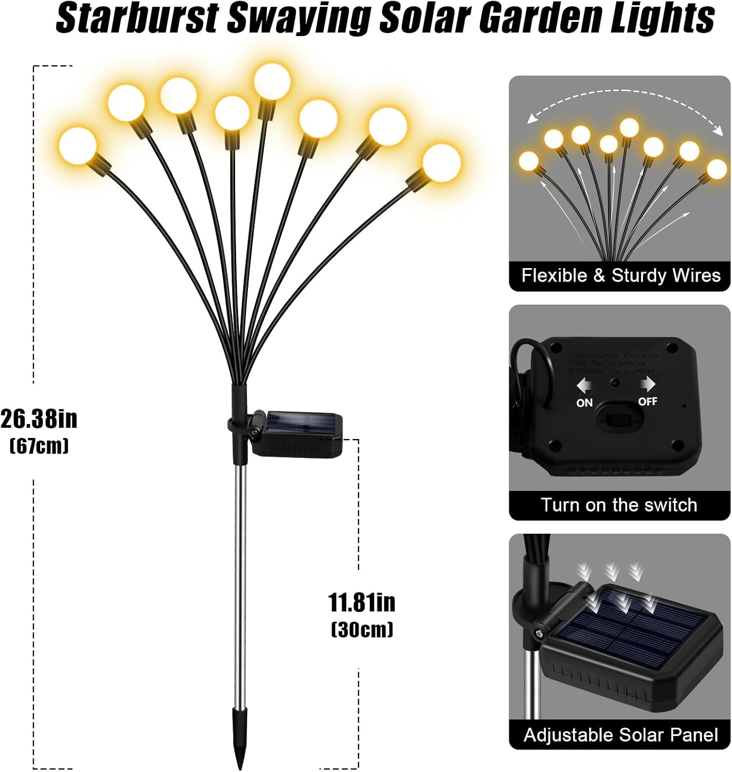 ZFNN Solar Firefly Lights 16 LED Swaying Outdoor Waterproof Decorative Lights for Yard Patio Pathway Lawn Decorations 2 Pack