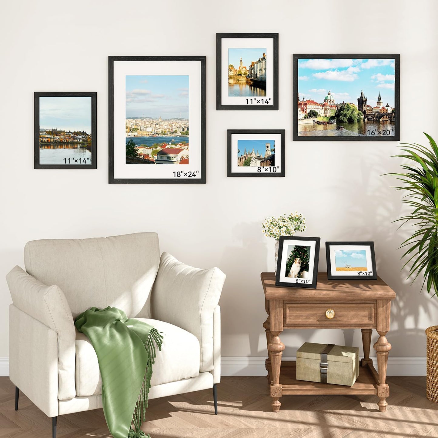 IBUYKE 11 x14 Picture Frame,Solid Oak Wood 11x14 Photo Frame with Mat to 8x10,11x14 Picture Frames With Tempered Glass,Wall Mount Display,Home Decor,Black Oak 14 x 11 Frame,UWPF1114B