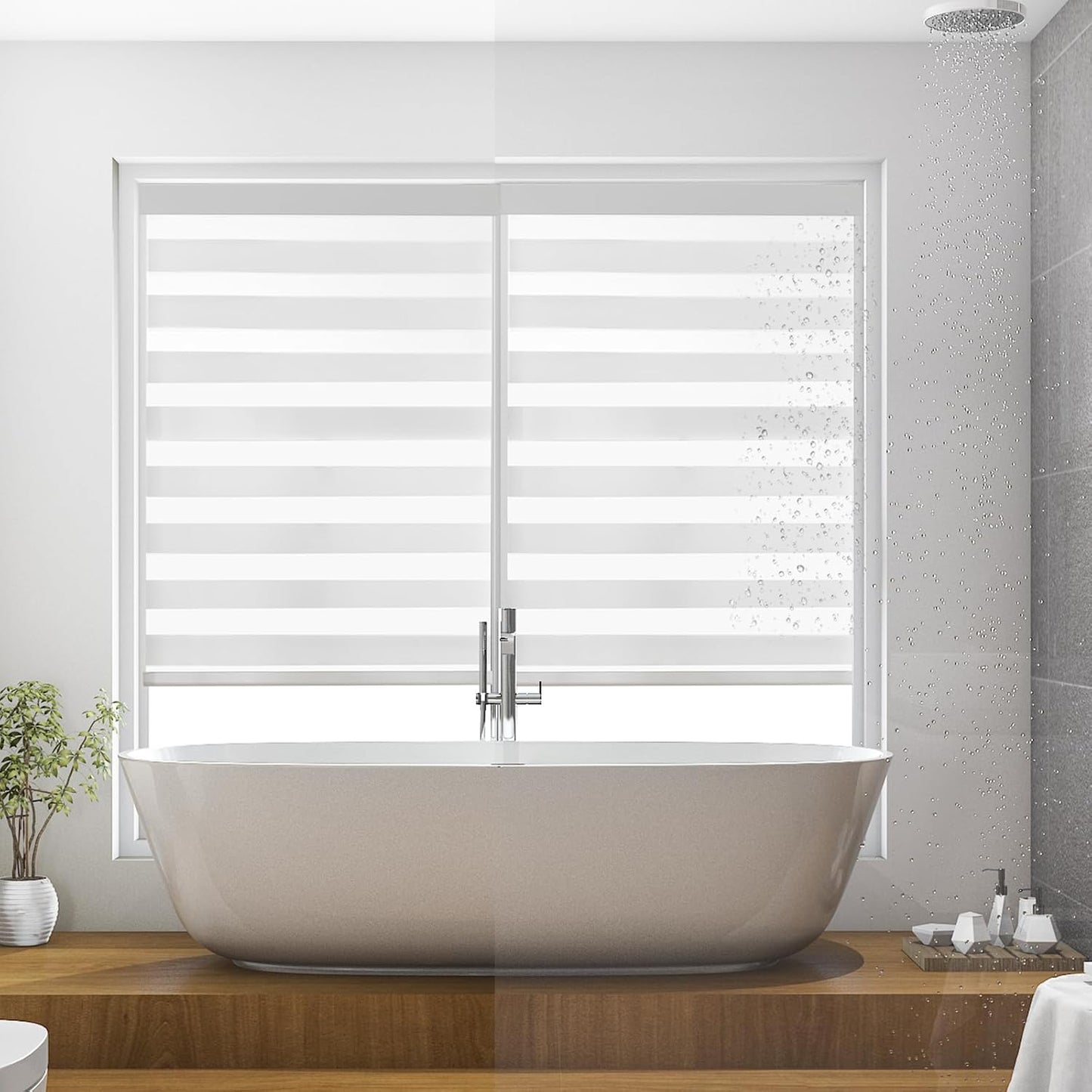 Zebra Roller Shades, Cordless Zebra Blinds for Window, Dual Layer Roller Window Blinds for Indoor, Light Control Light Filtering for Day and Night, 35''W X 72''H, White