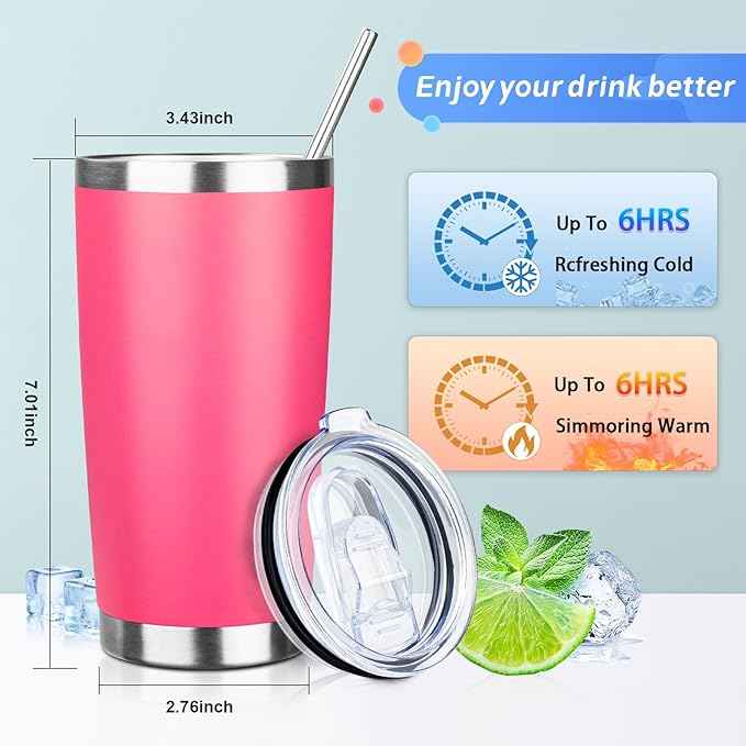 20oz Tumbler with Straw and Brush, Stainless Steel Vacuum Insulated tumbler, Double Wall Insulated Coffee Tumbler for Outdoor, Home, Travel,Office (Peach,1pcs)