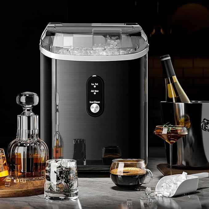 Kismile Nugget Ice Makers Countertop,35Lbs/24H,Portable Ice Machine with Crushed Ice,Self-Cleaning Function,One-Click Operation for Home/Office(Black)