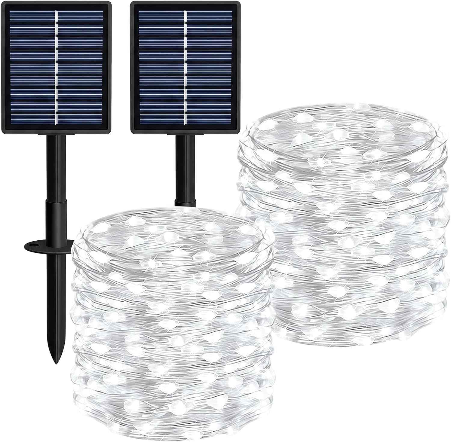 Solar String Lights 2 Pack Total 66FT 200LED Solar Fairy Lights Outdoor Waterproof 8 Lighting Modes Twinkle Lights for Patio, Garden Yard Party Wedding Tree Christmas Halloween Decoration, White