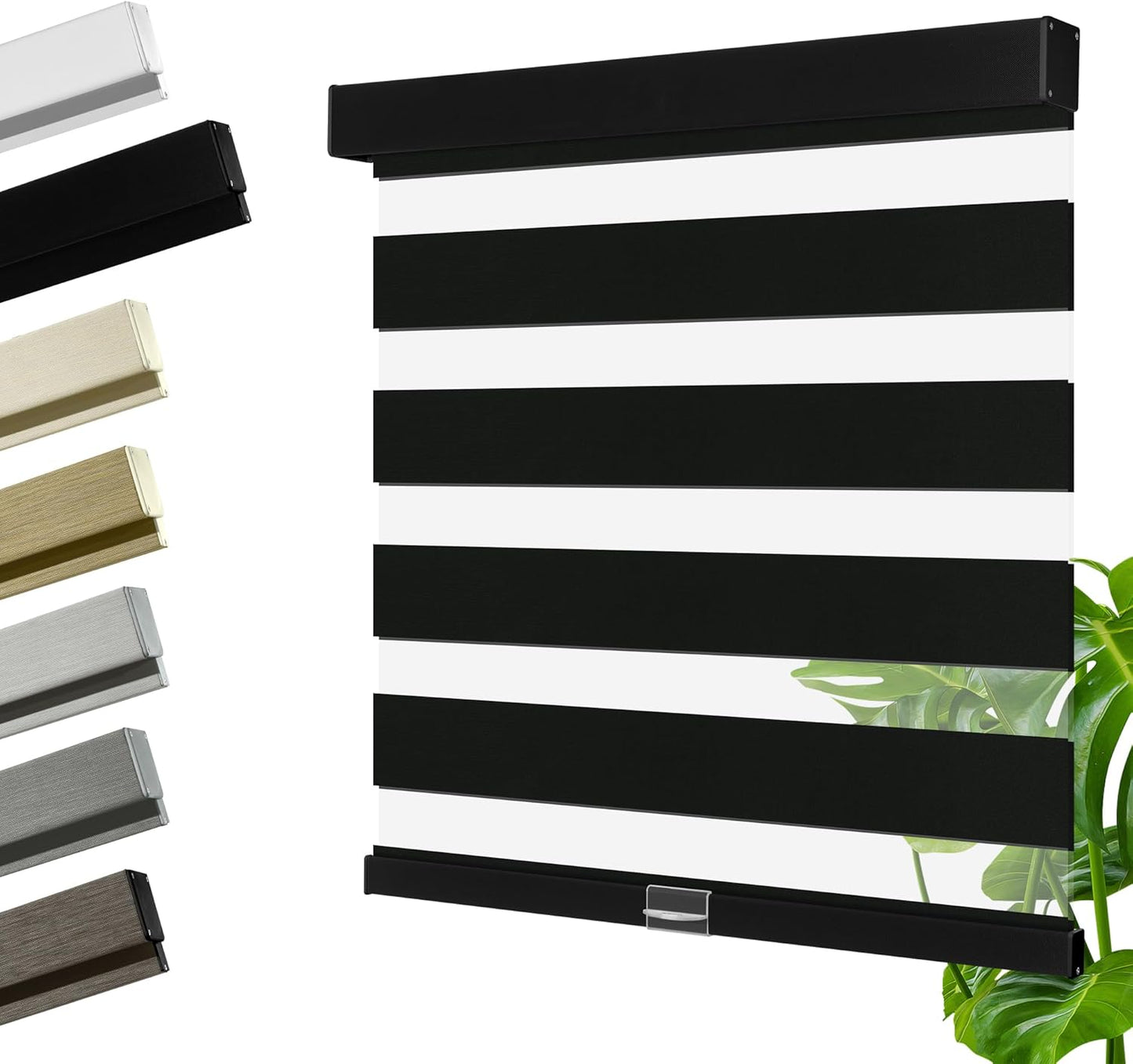 Cordless Zebra Blinds for Windows, Blackout Interior Blinds,Easy to Install,UV Protection,for Offices and Home,Custom Roller Shades, Solid Black, 45" W x 72" H