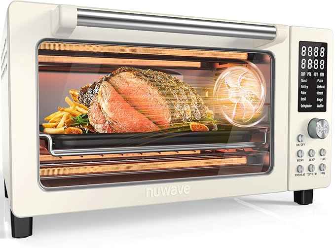 Nuwave Bravo Pro Smart Air Fryer Toaster Oven Combo, Airfryer Convection Oven Countertop, 10-in-1 Functions with Quicker & Even Crisp Technology, 1800W, 50-450°F, PFAS-Free, 21QT, Vanilla Cream