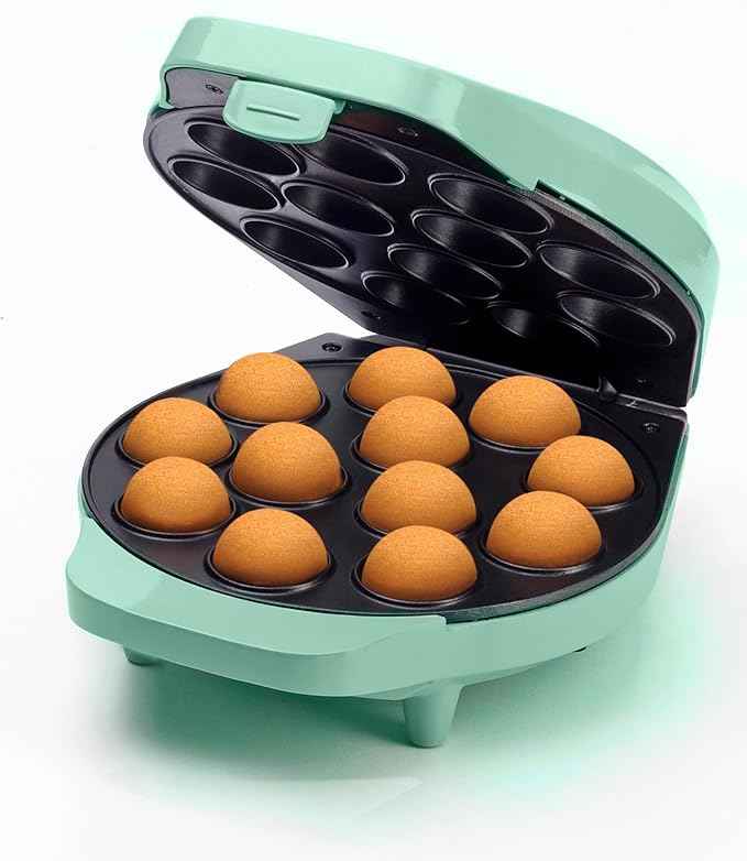 Bestron Cake-Pop-Maker im Retro Design, inklusive Cake-Pop-Butler, Gabel & 12 Cake-Pop-Sticks, mit Antihaftbeschichtung,700 W, Farbe: Mint