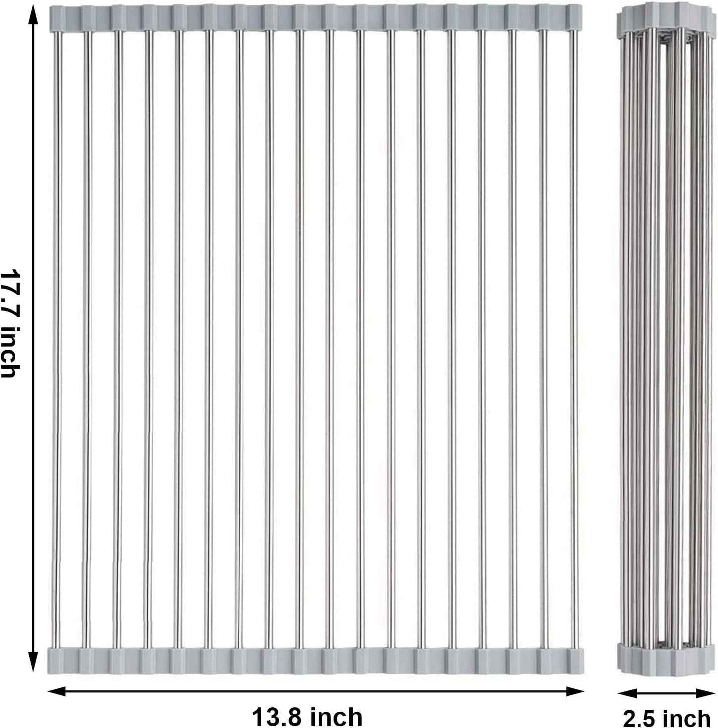Searik Dish Drying Rack Roll Up Sink Drying Rack, Over The Sink Dish Rack Multi-Use Stainless Steel Dish Drainers Heat Resistant Mat for Drying Draining Trivet (17.7"x13.8")