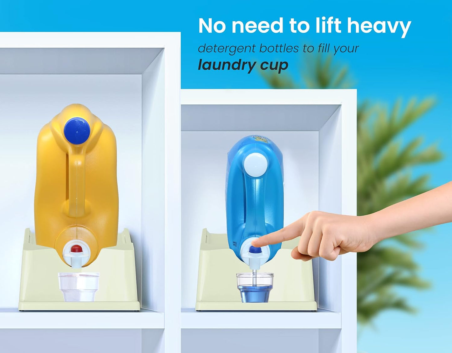 TidyFriend Laundry Detergent Holder Stand with Drip Tray, 2 Pack Laundry Soap Holder with Non-Slip Rubber Feet for Washing Space Organization, Angled Downward Slope for Easy Pouring (Green)