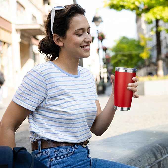 20oz Tumbler with Straw and Brush, Stainless Steel Vacuum Insulated tumbler, Double Wall Insulated Coffee Tumbler for Outdoor, Home, Travel,Office (Bright Red,4pcs)