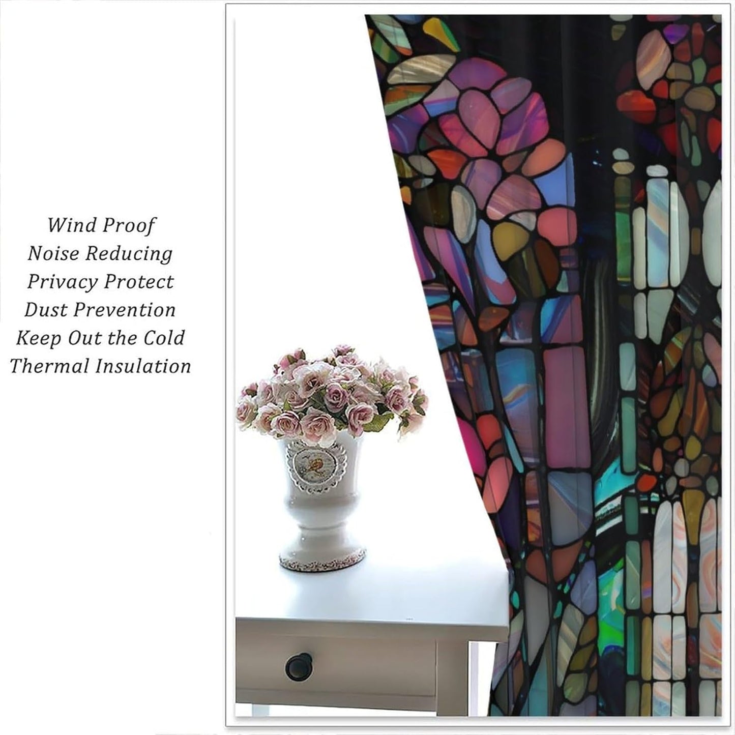 Stained Glass Curtains,Vintage Colorful Abstract Art Home Decor Drapes for Bedroom Living Room Kitchen Window Treatment 2 Panels Set Total Size 42" W X 54" L Inch