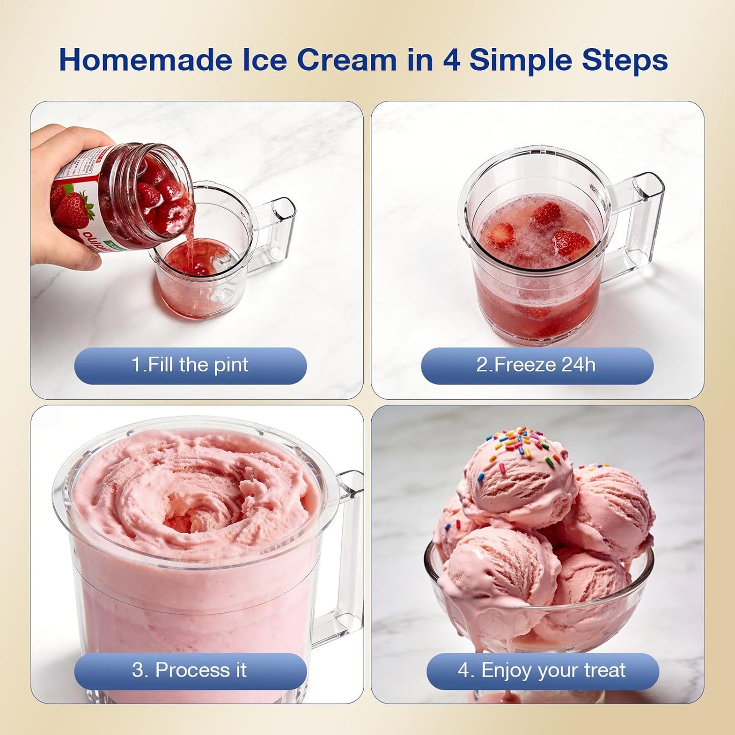 H-Duka 10-in-1 Ice Cream Maker Machine, 800W Frozen Treat Maker for Silky Gelato, Sorbet&Slushies, One-Touch Mix-In & Re-Spin for Creamy Texture, Keto & Vegan, Includes 3 Pints & Recipe Guide, Black