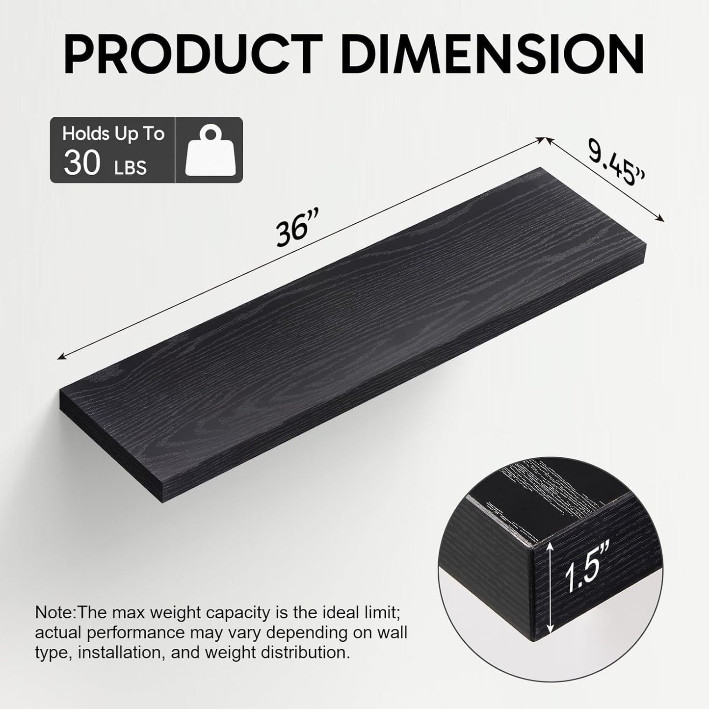 BAYKA Floating Shelves for Wall, 36 inches Long Wall Mounted Rustic Wood Shelves for Bathroom, Bedroom, Living Room, Kitchen, Office, Hanging Shelf for Books/Storage/Decor(Black,Set of 2)