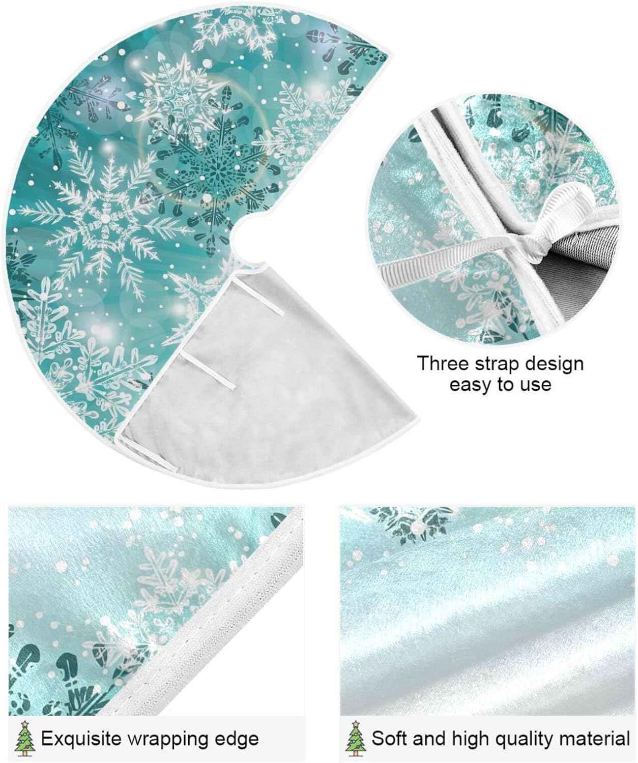 ALAZA Christmas Tree Skirt Decoration,Large Tree Skirt Ornament 47.2 Inch with Silver Winter Teal Turquoise Snowflakes Christmas for Christmas Party Holiday Home Decorations