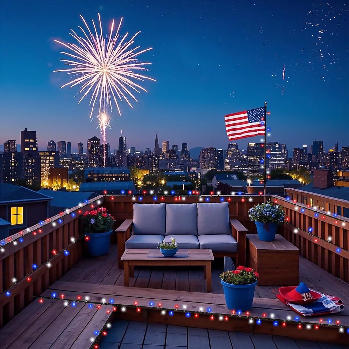 Red White and Blue String Lights, 66FT 200 LED 4th of July Lights Outdoor Waterproof, 8 Modes Connectable Plug In Patriotic Decorations Light for Indoor Independence Memorial Day Party Holiday