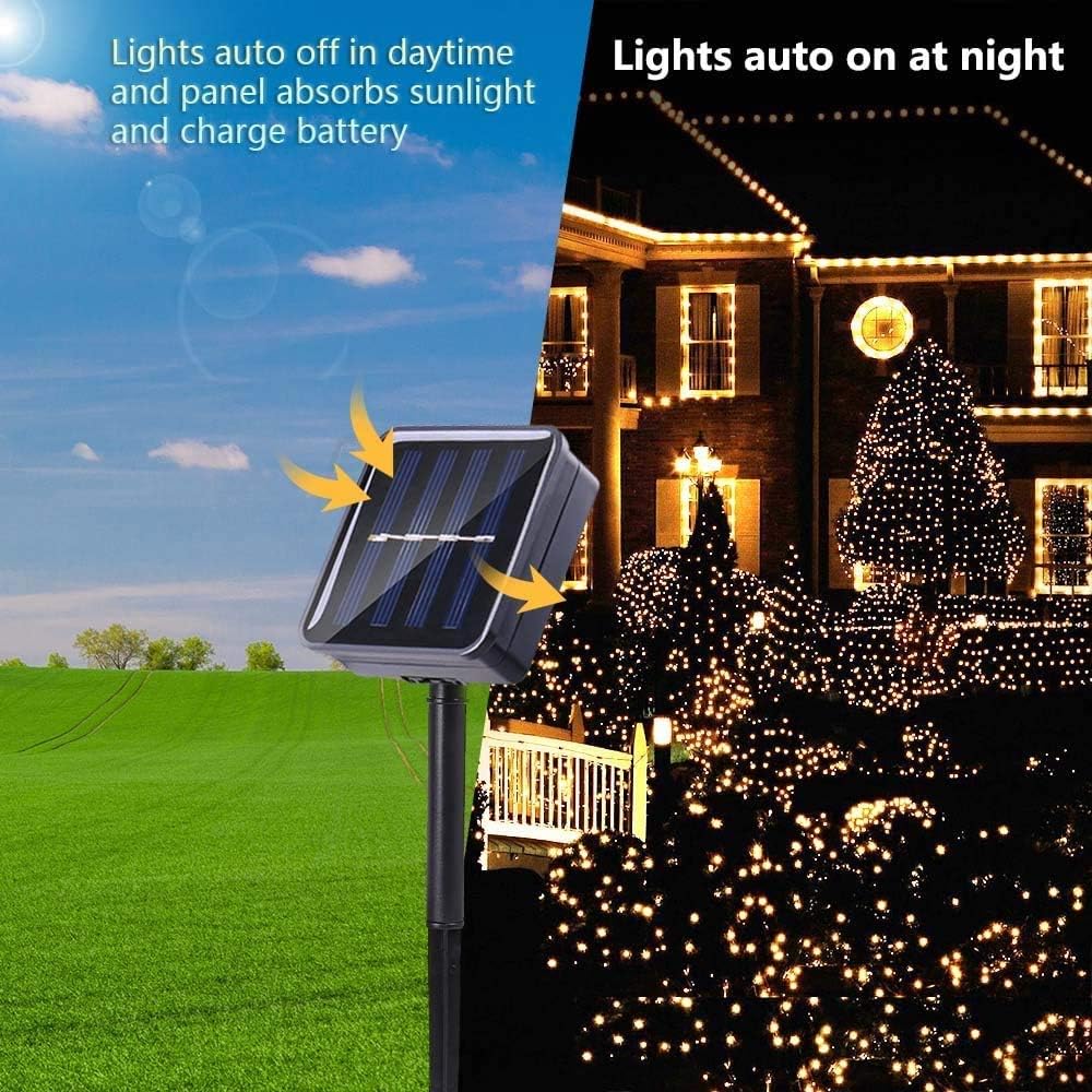Joomer Solar Christmas Lights Outdoor, 4 Pack Total 156FT 400LED 8 Lighting Modes Solar String Lights Waterproof Fairy Tree Lights for Garden Yard Patio Christmas Decoration (Warm White)