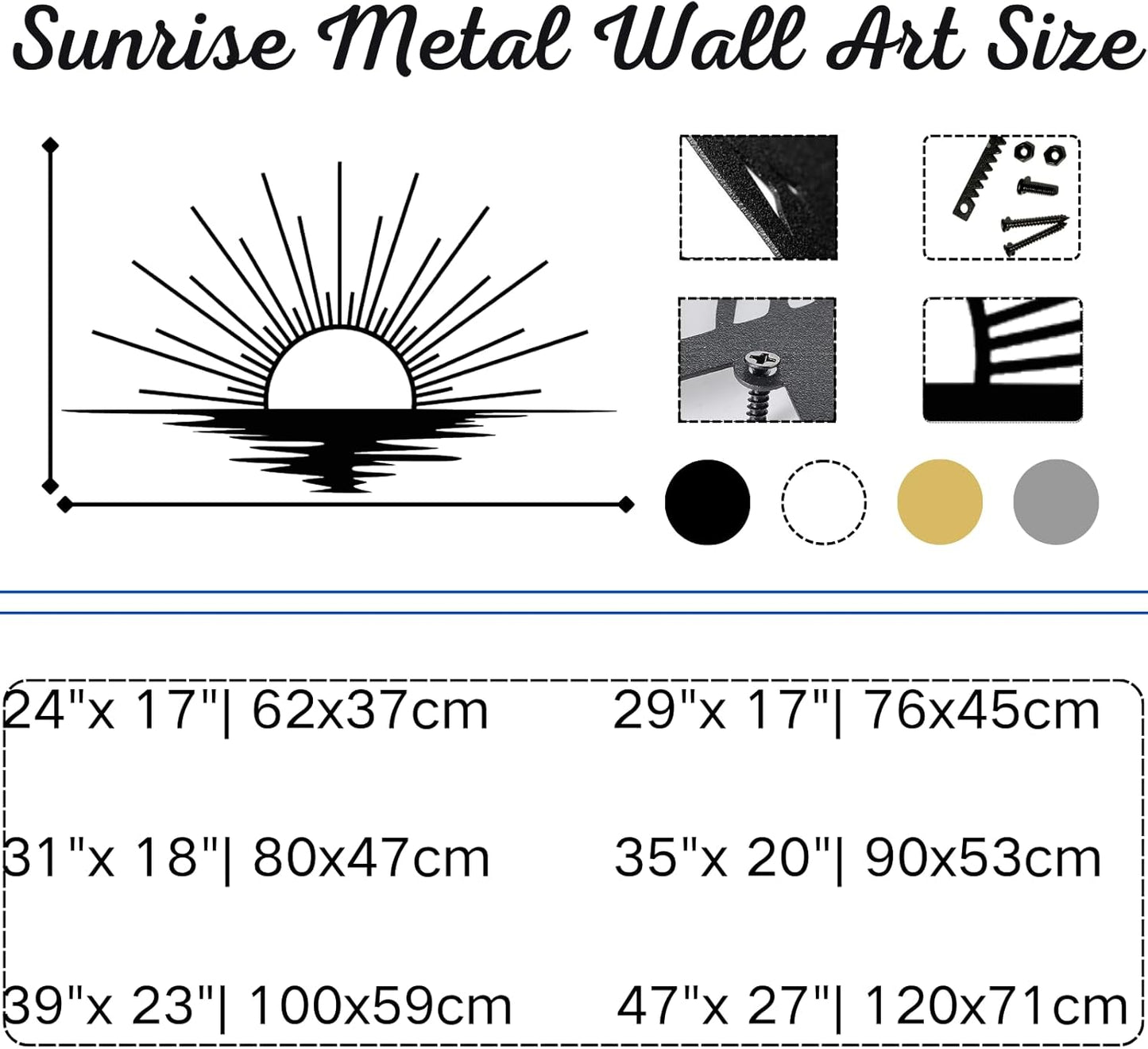 Sunrise Metal Wall Art, Metal Sun Wall Decor, Metal Sun Outdoor Decor, Large Metal Sun Wall Art, Sun Wall Art, Boho Sun Wall Art, Sunshine Metal Sign, Living Room Bedroom Wall Hangings (Black, 47"x 27"| 120x71cm)