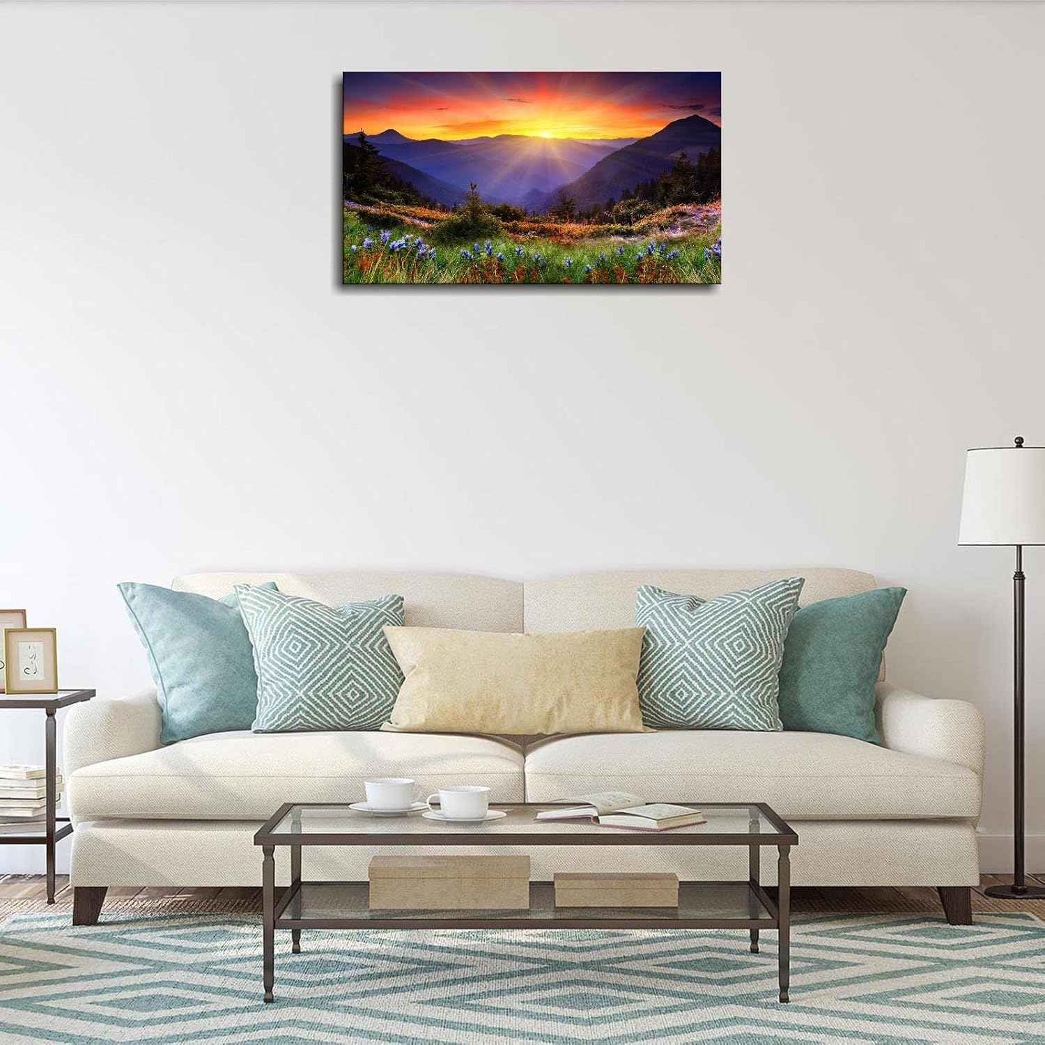 Bdzxfqwe Canvas Wall Art Sunset Mountain Landscape Prints Posters Pictures Printing Office Living Room Bedroom Decor With Framed20 x12