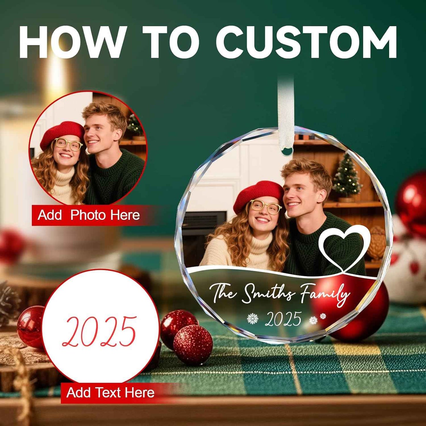 Personalized Family Christmas Ornaments 2025, Acrylic Custom Photo Text Ornament for Xmas Tree Decorations, Customized Wedding Gift for Family, Couples, Mom, Dad, Him, Her
