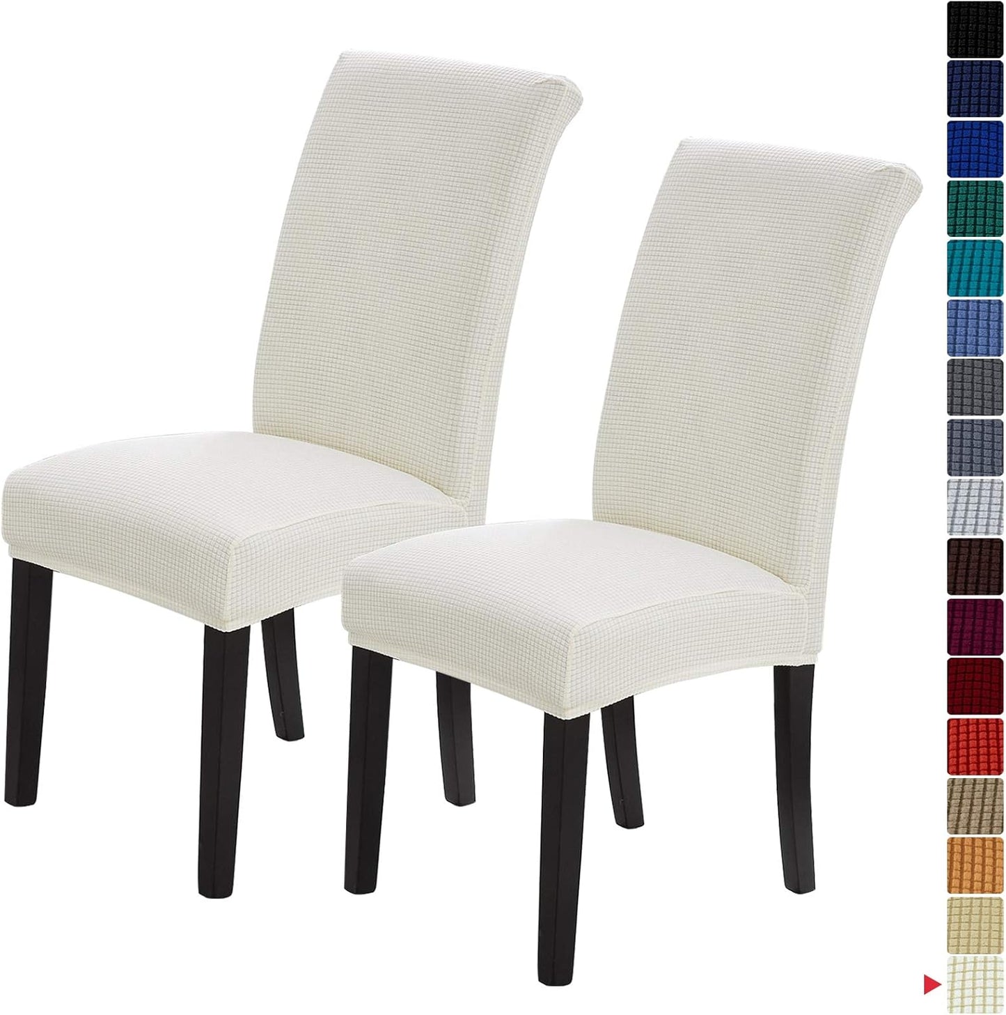 Howhic Stretch Chair Covers for Dining Room Set of 2, Removable Washable Dining Room Chair Covers, Dining Chair Slipcovers Seat Protector, Great Home Decor and Banquet Upholstery (Ivory, 2 Pack)