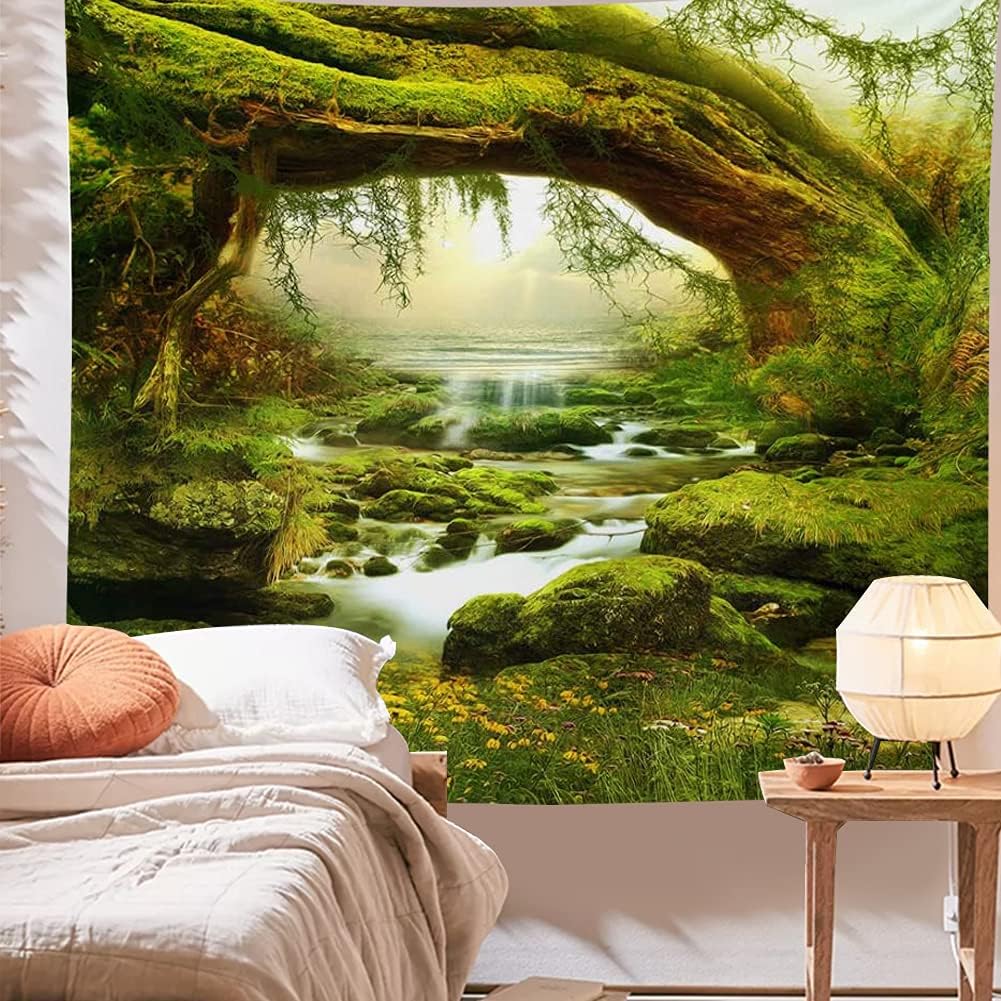 Llamazing Forest Landscape Home Decor - Living Room & Bedroom Magic Tapestry Curtain XGXL (Sunlight&Creek, 78''L60''W)