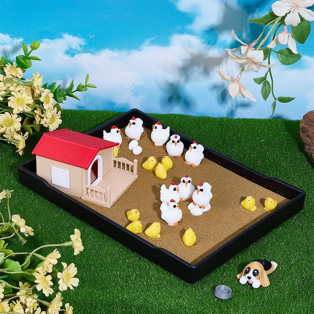 WEBEEDY Chicken Zen Garden Kit for Desk, Zen Decor Sand Garden DIY Kit with Chicken, Eggs and Farmhouse Figurines, Funny Tabletop Ornament for Office Home Meditation Gift, 8.3x6.2 Inch