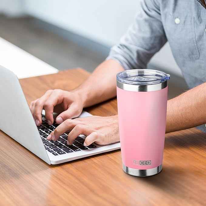 20oz Tumbler with Straw and Brush, Stainless Steel Vacuum Insulated tumbler, Double Wall Insulated Coffee Tumbler for Outdoor, Home, Travel,Office (Light pink,4pcs)