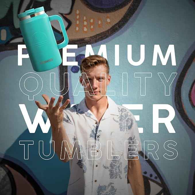 FAHRMOSIS 50 Oz Tumbler with Handle and Straw Large Insulated Tumbler Stainless Steel Travel Mug for Hot & Cold Drinks, Reusable Water Bottle with Lids and Straw - Teal