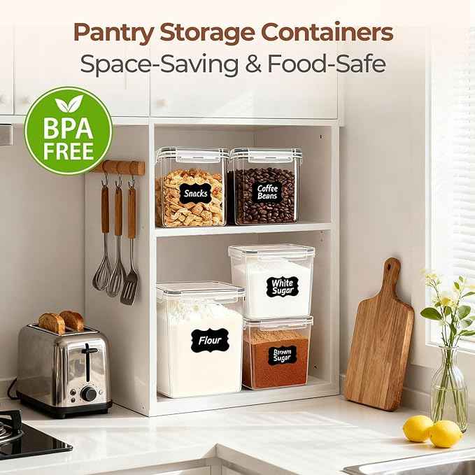 ComSaf Flour Sugar Storage Containers Set of 3 (5.2L/5.5Qt) (2.5L/2.6Qt*2), Large Airtight Food Storage Containers with Lids, Plastic Canisters Sets for Kitchen, Pantry Organizers for Rice and Baking