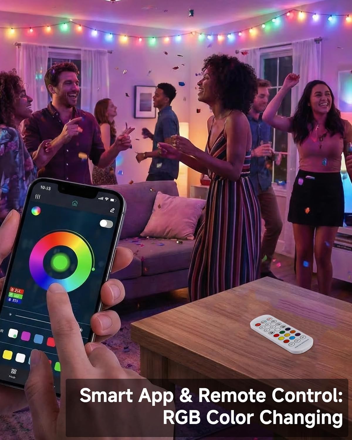 50FT Smart Outdoor String Lights, Color Changing ST48 Multi-color LED Patio Lights with Music Sync, Magic Lantern App & Remote, IP65 Waterproof Shatterproof Outdoor Lights for Cafe Bistro Backyard