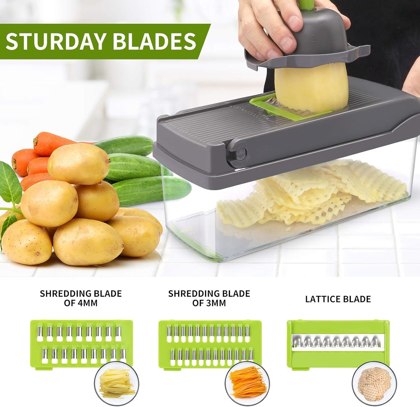 Vegetable Chopper,Senbowe Multifunctional 13-in-1 Food Choppers Onion Chopper Vegetable Slicer Cutter Dicer Veggie chopper with 8 Blades,Colander Basket,Container for Salad Potato Carrot Garlic