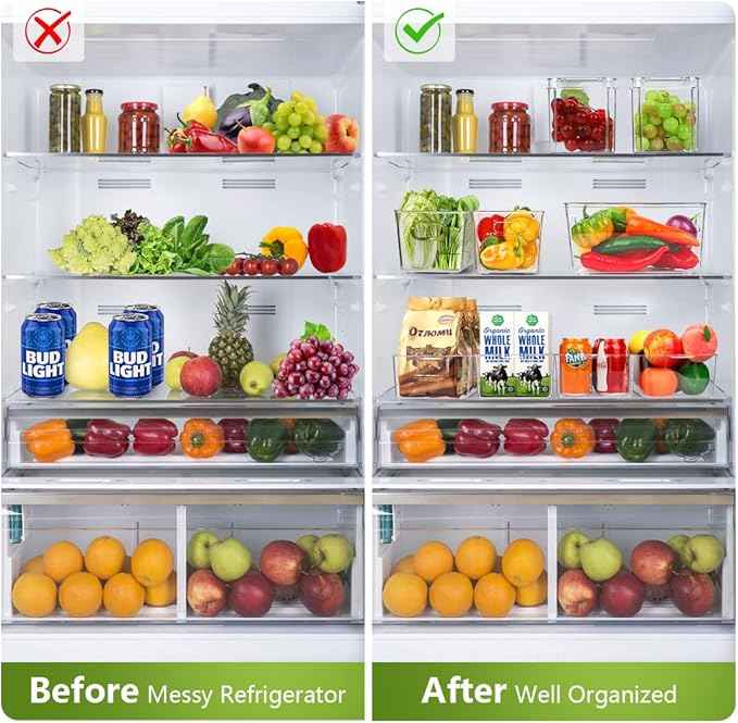 Set Of 10 Refrigerator Pantry Organizer Bins, Clear Plastic Food Storage Bins for Kitchen, Countertops, Cabinets, Fridge, Freezer, Bedrooms, Bathrooms, Fridge Organizer Bins Pantry Storage Containers