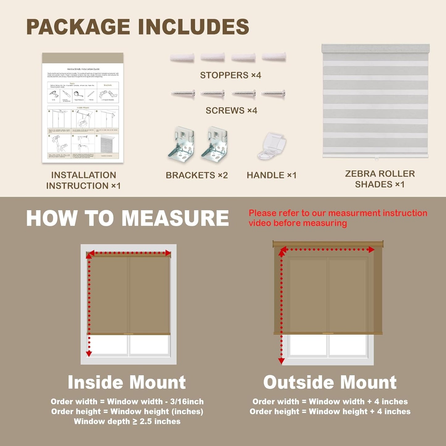 HESTIA Cordless Light Filtering Zebra Shades for Windows, Day Night Dual-Layer Linen-Look Woven Fabric Roller Shades, Privacy Light Control for Living Room/Home Office, Light Grey, 44" W x 72" H