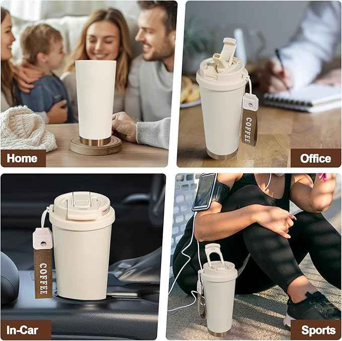 Insulated Coffee Tumbler 17.9oz 530ml Travel Coffee Mug 316 Stainless Steel Dual Drink Openings Leakproof Lid Reusable Insulated Coffee Mug Hot and Cold Ideal Travel Mug for Coffee Lover Daily