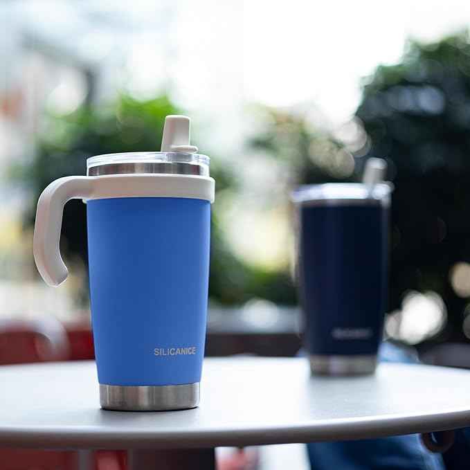 For Iced Coffee & Smoothies – Never Drink from a Moldy Lid Again: 20oz Hygienic Tumbler, 100% Leakproof Lid & Removable Foldable Spout. Reinforced Base, Fits Cup Holders - Blue