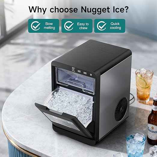 ETL Approval Nugget Ice Maker Countertop, 45Lbs/24H Pebble Ice Maker with Water Tank, Soft Chewable Pellet Ice Machine with Self-Cleaning for Kitchens/Home/Office