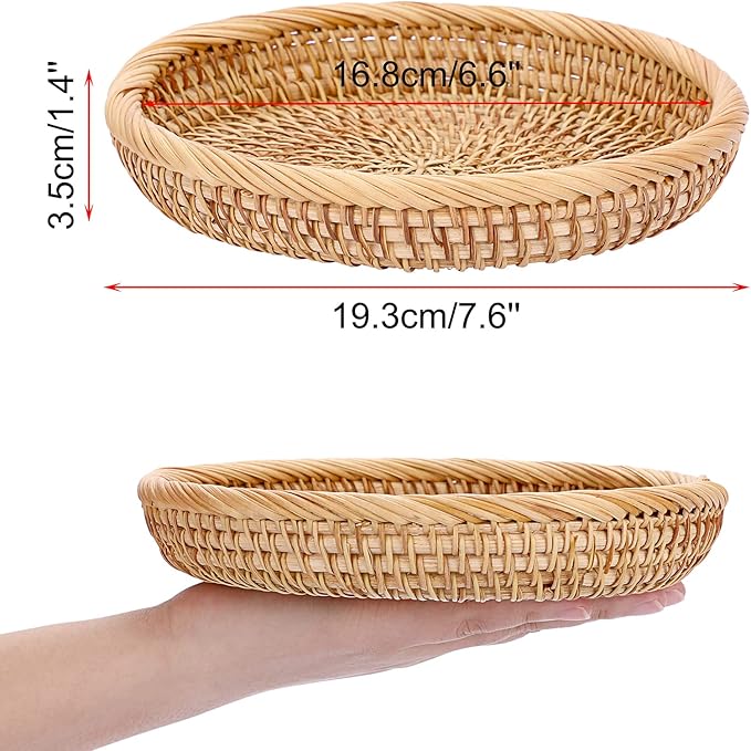 Hipiwe Small Woven Wicker Basket - 7.6" Round Entryway Organizer for Keys, Wallet, Cell Phone & Snacks