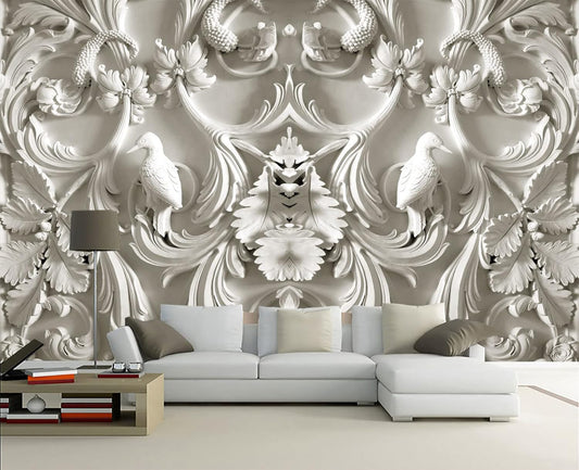 White Gypsum Art Wall Mural Wallpaper for Bedroom 178" x 117"