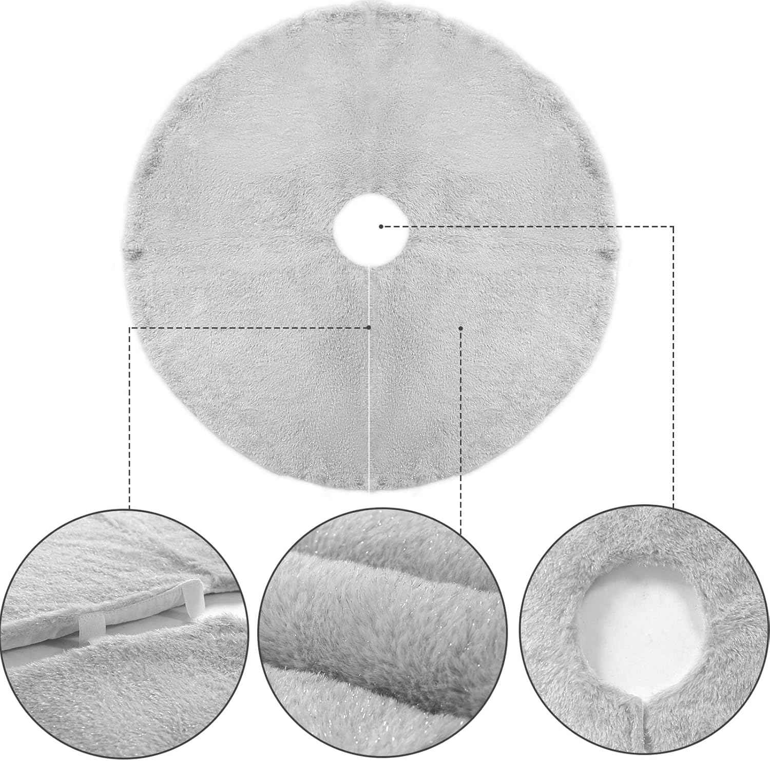 Grey Christmas Tree Plush Skirt 24 Inches Small Faux Fur Xmas Tree Skirt Base Cover Mat with Shiny Streamers for Christmas Tree Holiday Home Party Decorations - 60cm