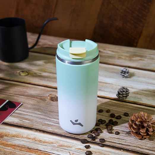 Konokyo Tumbler with Lid, 12 oz Travel Coffee Mug Double Wall Vacuum Stainless Steel Thermal Metal Cup Insulated Water Bottle,GreenWhite