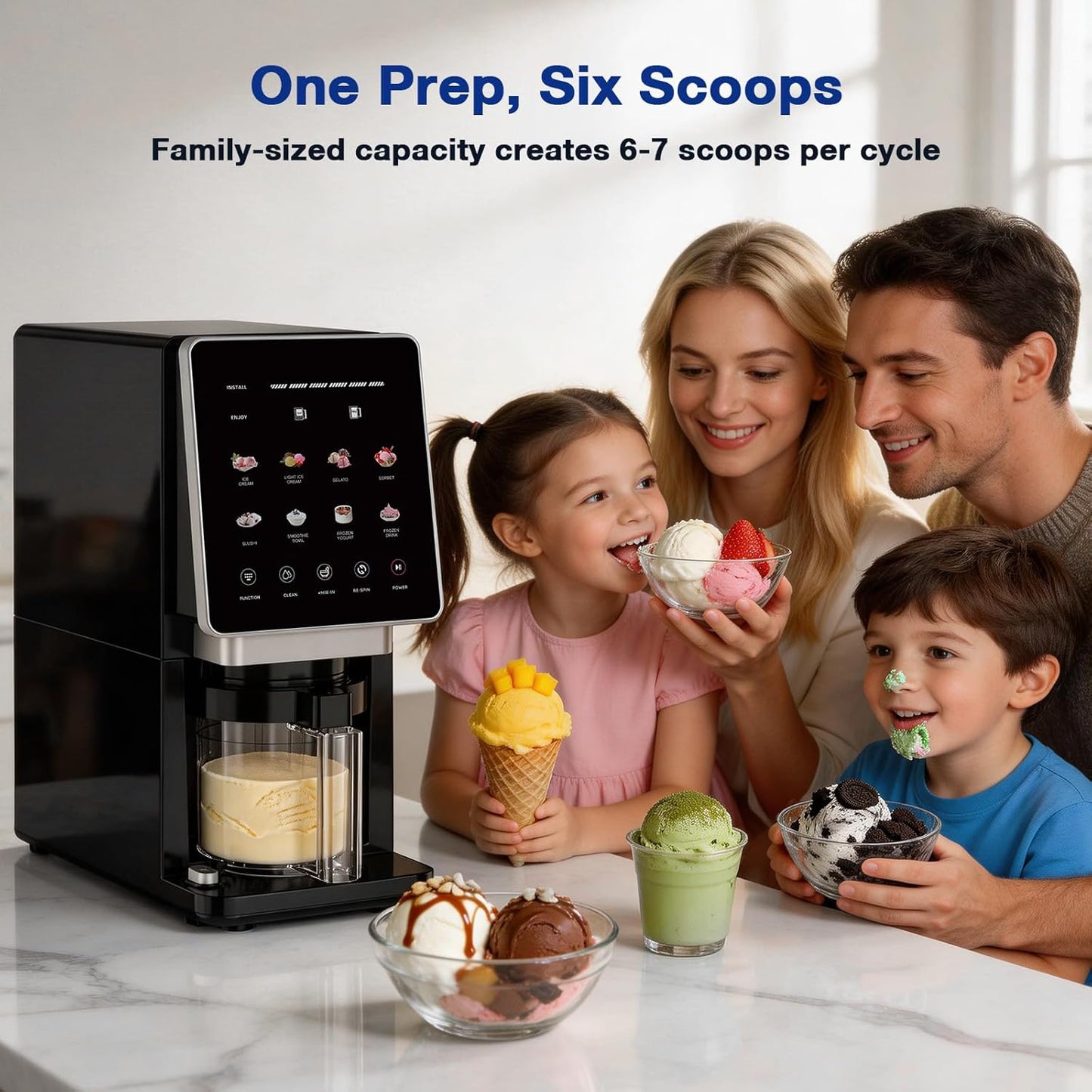 H-Duka 10-in-1 Ice Cream Maker Machine, 800W Frozen Treat Maker for Silky Gelato, Sorbet&Slushies, One-Touch Mix-In & Re-Spin for Creamy Texture, Keto & Vegan, Includes 3 Pints & Recipe Guide, Black