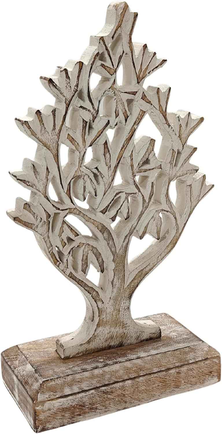 VANIYA CRAFTS® Rustic Wooden Tree Shape Table Sculpture – Handmade Carved Home Decor Accent for Living Room, Bedroom, Entryway, or Office (Antique White Finish)
