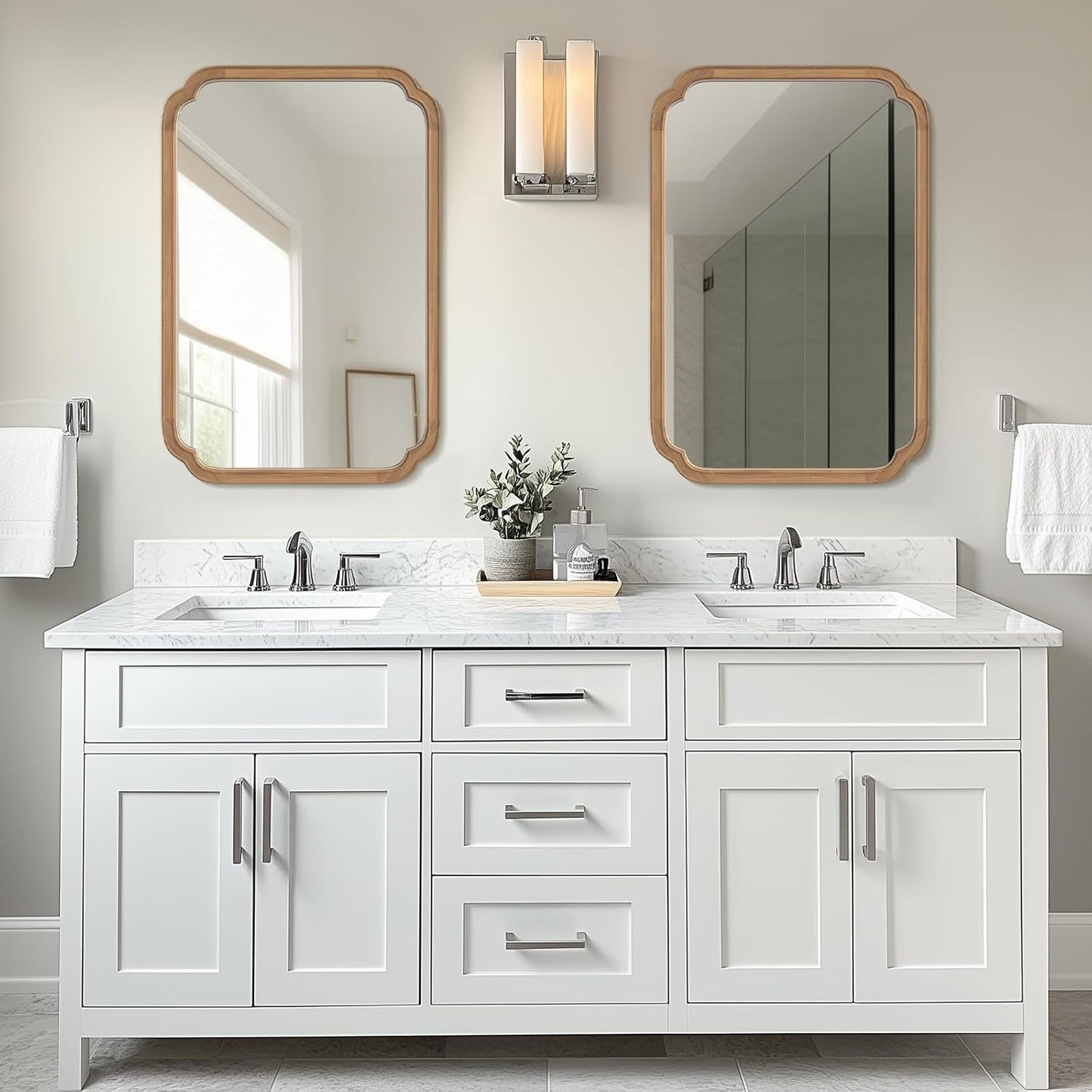 WallBeyond 24" x 36" Rounded Corner Arch Wall Mirror with Wood Frame for Entryway, Living Room or Bedroom Home Decor - Light Woodgrain [24" x 36" Honey-Colored]