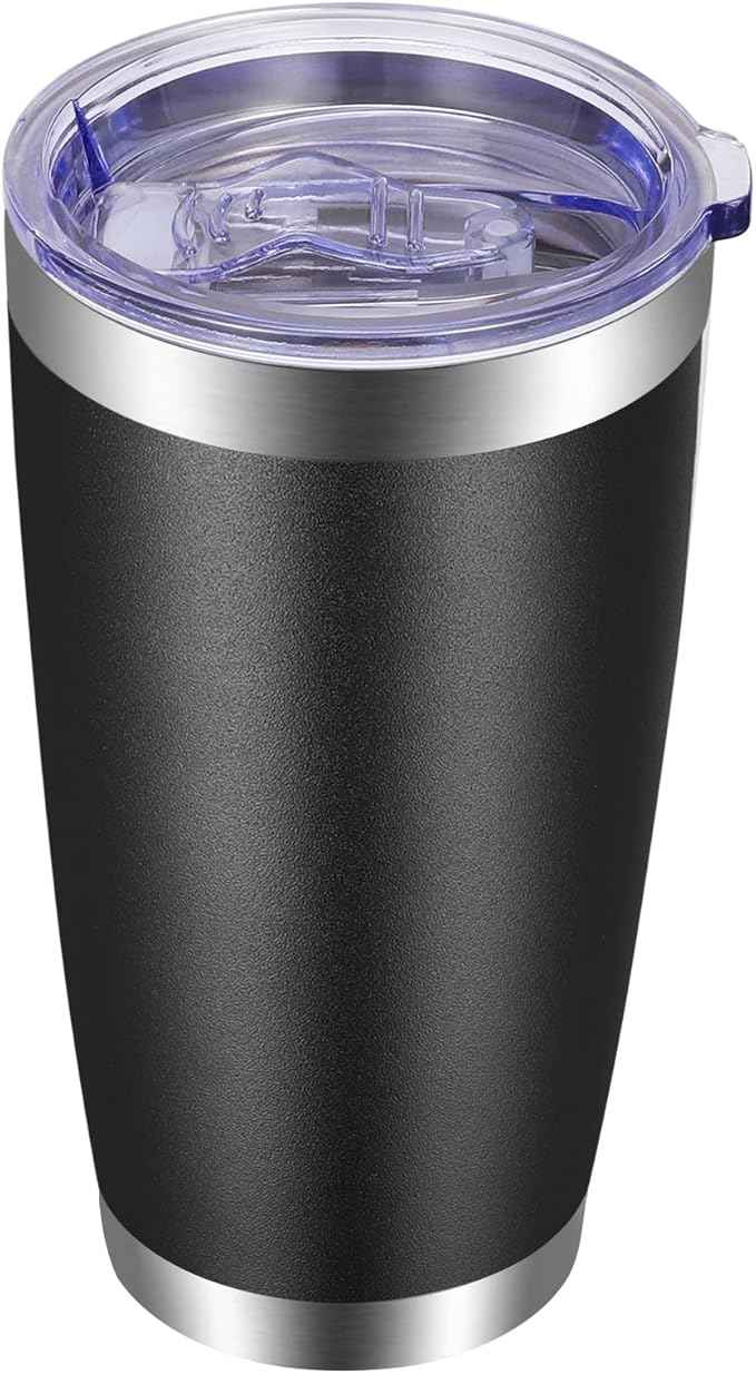 VEGOND 20oz Tumbler with Lid and Straw Stainless Steel Tumbler Cup Vacuum Insulated Double Wall Travel Coffee Mug Powder Coated Coffee Cup, Black, 1 Pack