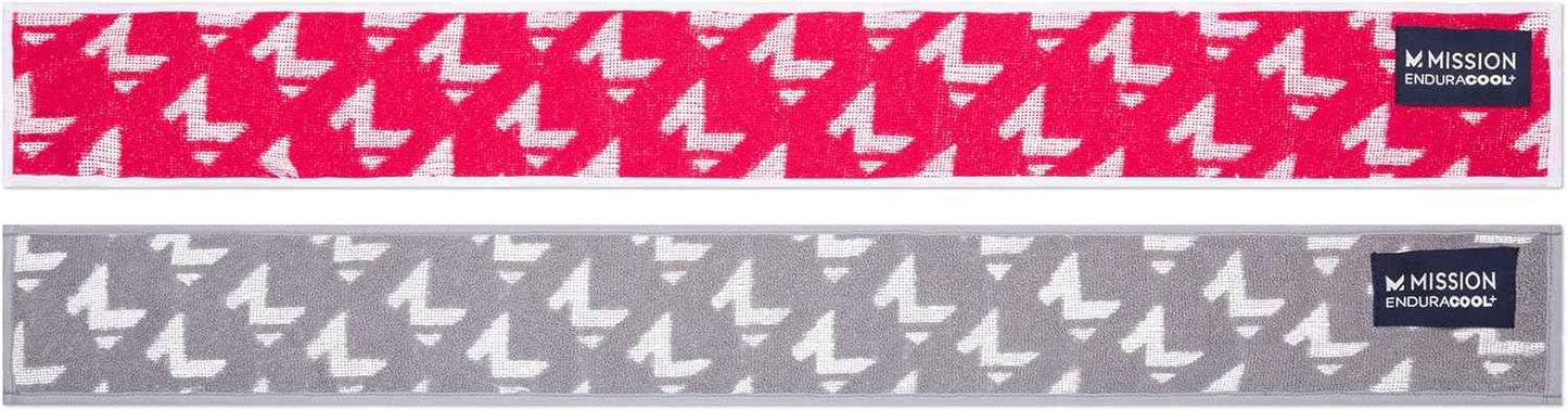 MISSION Enduracool+ Mini Performance Towel, 2 Pack, Instant Cooling Up to 8 Hours UPF 50, Fast Drying, for Outdoors, Running, Sports, Hiking, Camping, Gym (Ash Gray & Fuchsia)